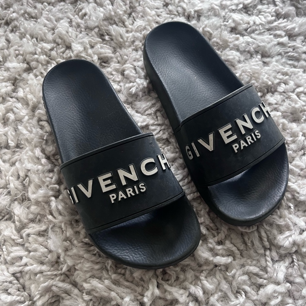 Givenchy Paris Black Logo Slide Sandals